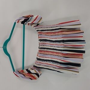 Haute Monde Top Size Large Almukti Stripe Smock Bodice Flowy Fitted Top